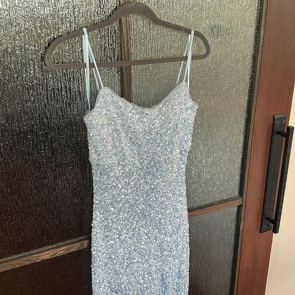 Betsy & Adam Ice Blue Silver Sequin Formal Gown, size 10 - Picture 4 of 10